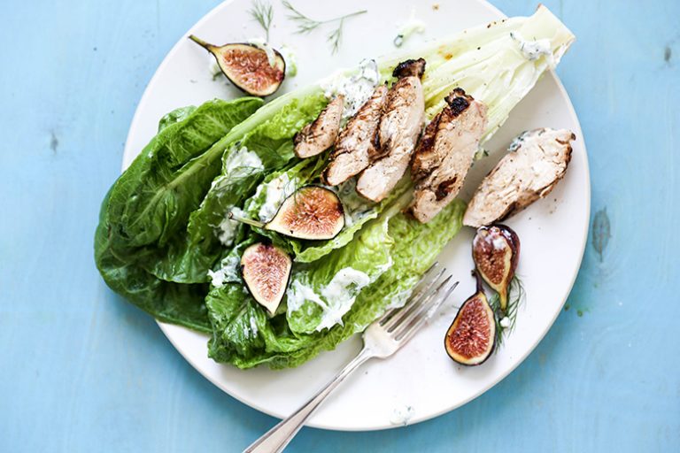 Easy Grilled Chicken and Romaine Lettuce Heart Salad with Tzatziki