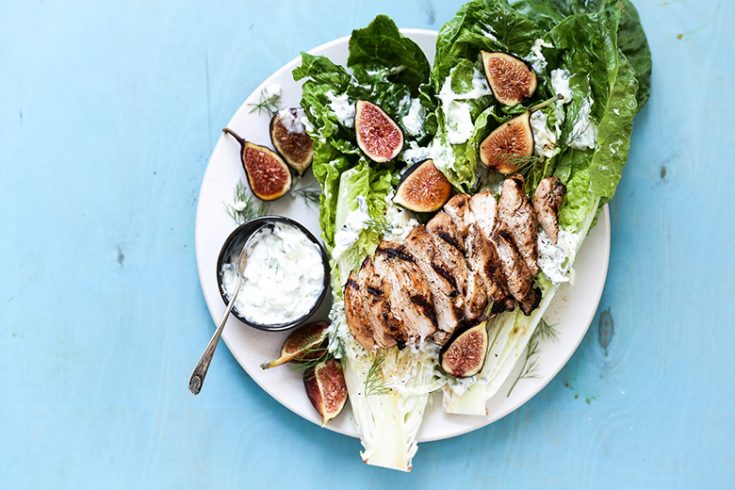 Easy Grilled Chicken and Romaine Lettuce Heart Salad with Tzatziki Sauce