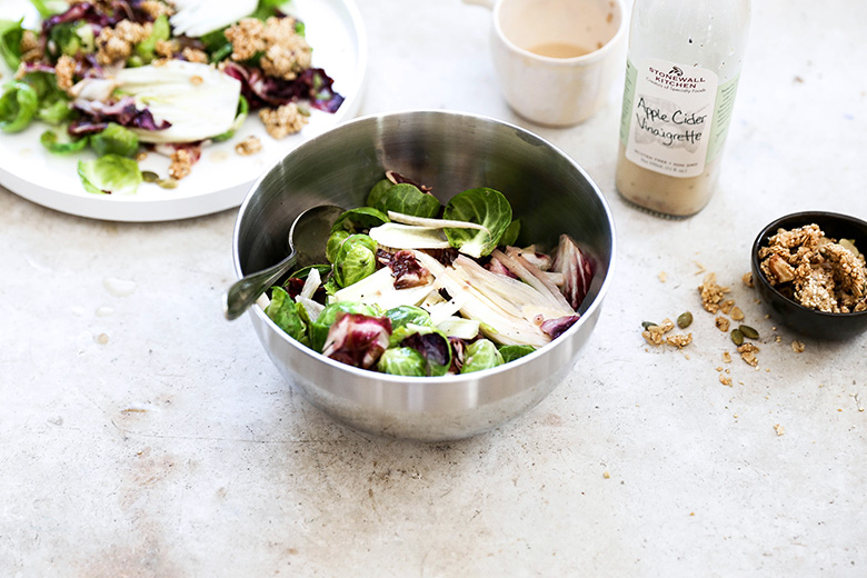 Warm Radicchio, Brussels Sprout and Fennel Salad with Tahini Granola | www.floatingkitchen.net