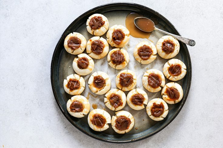 Pumpkin Butter Thumbprint Cookies with Whiskey Caramel Sauce Drizzle