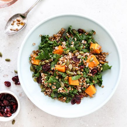 Wheat Berry Salad with Whiskey-Soaked Cranberries, Kale and Roasted Butternut Squash | www.floatingkitchen.net