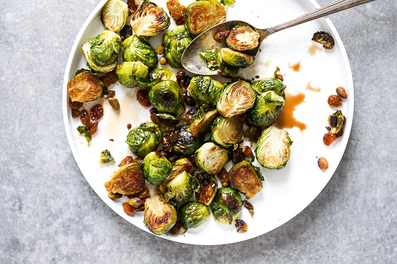 Roasted Brussels Sprouts with Golden Raisins and Pistachios | www.floatingkitchen.net