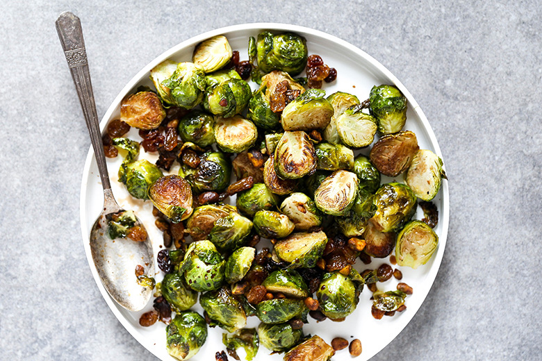 Roasted Brussels Sprouts with Golden Raisins and Pistachios | www.floatingkitchen.net