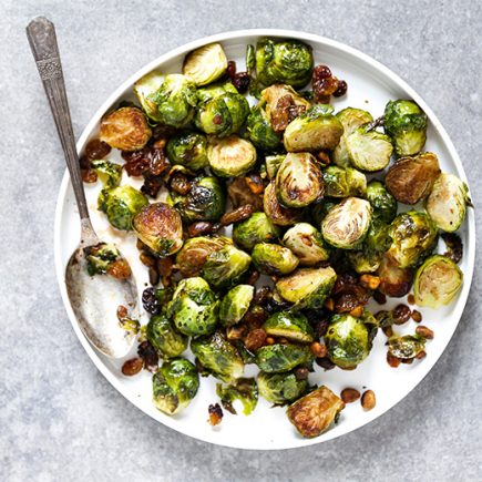 Roasted Brussels Sprouts with Golden Raisins and Pistachios | www.floatingkitchen.net