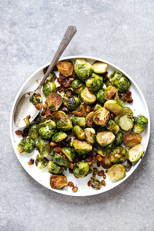 Roasted Brussels Sprouts with Golden Raisins and Pistachios | www.floatingkitchen.net