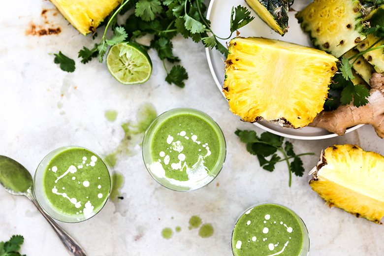 Tropical Cilantro Pineapple Smoothies | www.floatingkitchen.net