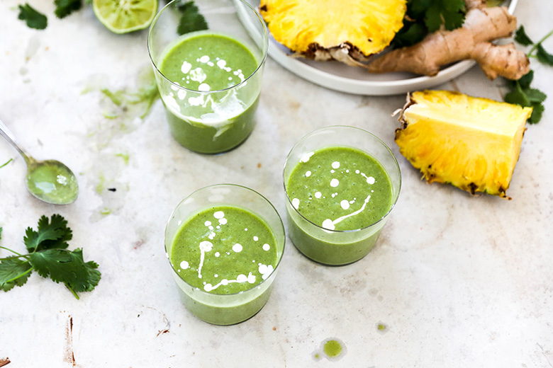 Tropical Cilantro Pineapple Smoothies | www.floatingkitchen.net