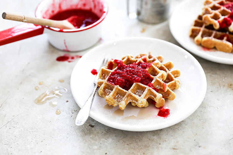 Buttermilk Waffles with Rosé Raspberry Sauce | www.floatingkitchen.net