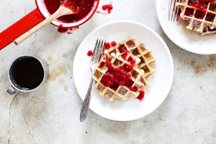 Buttermilk Waffles with Rosé Raspberry Sauce | www.floatingkitchen.net