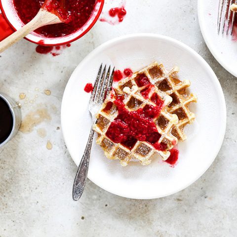 Buttermilk Waffles with Rosé Raspberry Sauce