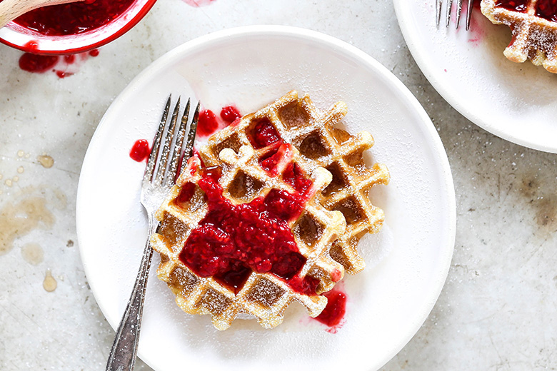 Buttermilk Waffles with Rosé Raspberry Sauce | www.floatingkitchen.net