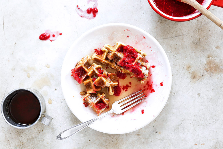 Buttermilk Waffles with Rosé Raspberry Sauce | www.floatingkitchen.net