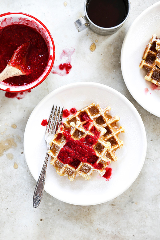 Buttermilk Waffles with Rosé Raspberry Sauce | www.floatingkitchen.net