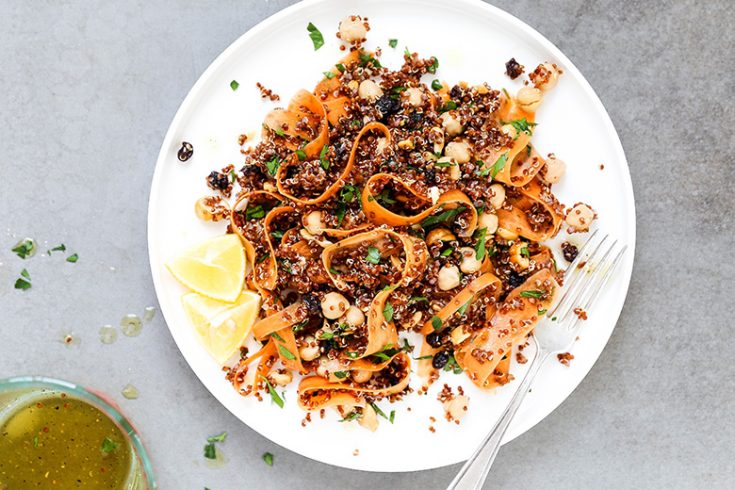 Quinoa and Shaved Carrot Salad with Chickpeas, Currants and Cashews