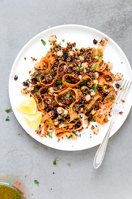 Quinoa and Shaved Carrot Salad with Chickpeas, Currants and Cashews | www.floatingkitchen.net