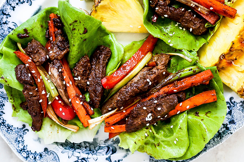 Spicy Pineapple Beef Lettuce Wraps | www.floatingkitchen.net