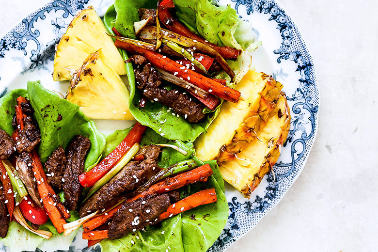 Spicy Pineapple Beef Lettuce Wraps | www.floatingkitchen.net