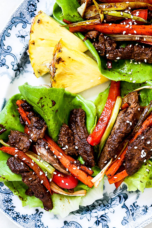 Spicy Pineapple Beef Lettuce Wraps | www.floatingkitchen.net