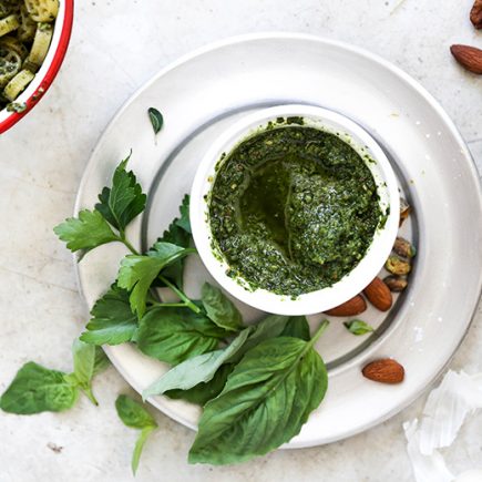 Vegan Mixed Herb and Nut Pesto | www.floatingkitchen.net