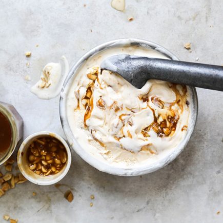 Sweet Corn Buttermilk Ice Cream with Salted Caramel and Peanut Swirl | www.floatingkitchen.net