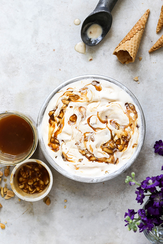 Sweet Corn Buttermilk Ice Cream with Salted Caramel and Peanut Swirl | www.floatingkitchen.net