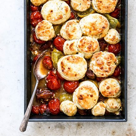 Savory Tomato Cobbler with Blue Cheese Biscuits | www.floatingkitchen.net