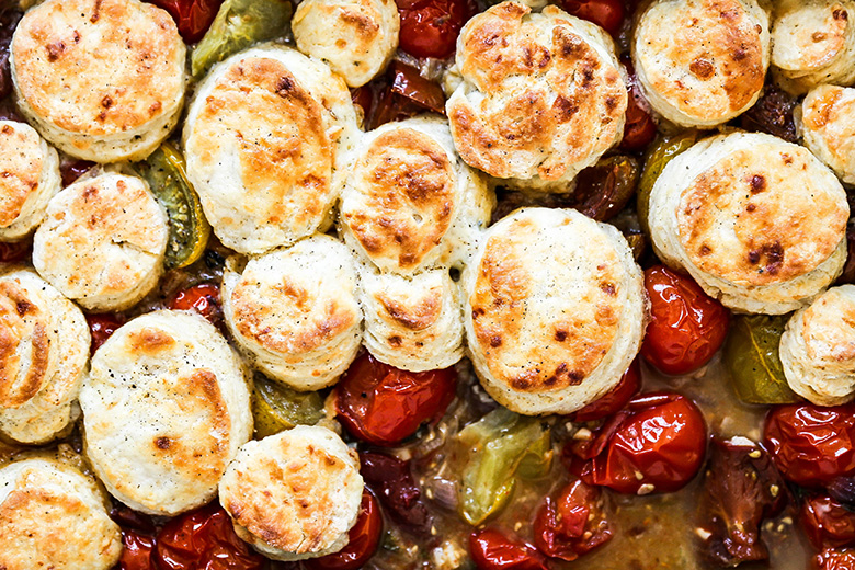 Savory Tomato Cobbler with Blue Cheese Biscuits | www.floatingkitchen.net