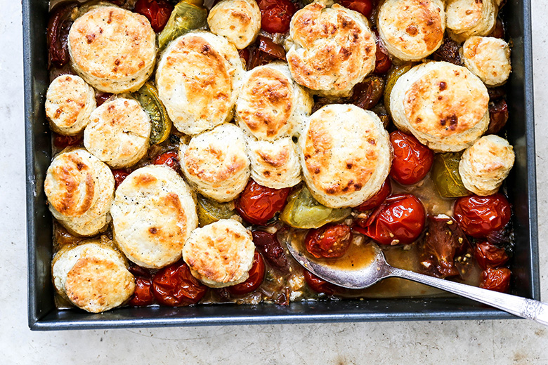 Savory Tomato Cobbler with Blue Cheese Biscuits | www.floatingkitchen.net