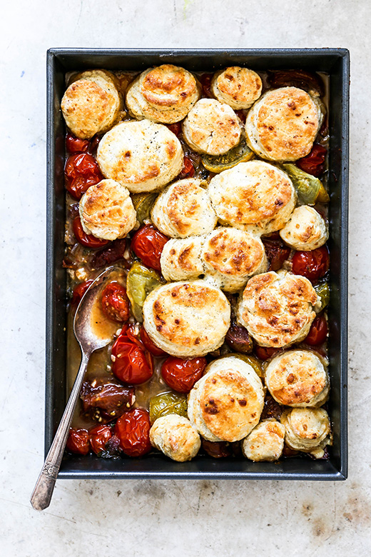 Savory Tomato Cobbler with Blue Cheese Biscuits | www.floatingkitchen.net