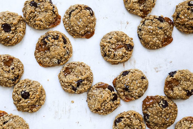 Oatmeal Peanut Butter Cookies with Chocolate Chips and Caramel