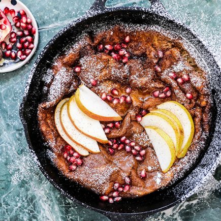 Eggnog Dutch Baby Pancake with Pears and Pomegranate | www.floatingkitchen.net