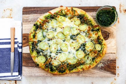 Potato Pizza with Kale Pesto | www.floatingkitchen.net