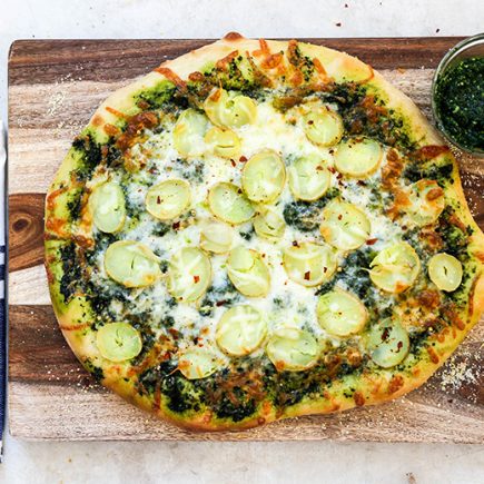 Potato Pizza with Kale Pesto | www.floatingkitchen.net