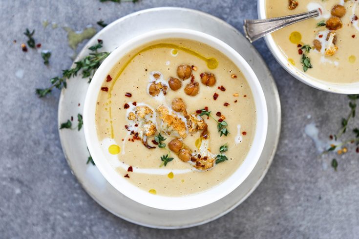 Roasted Cauliflower and Chickpea Soup