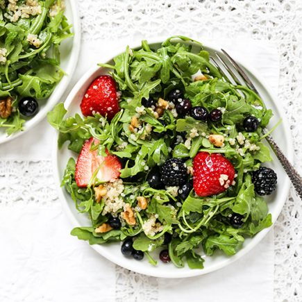 Triple Berry and Arugula Salad with Quinoa and Walnuts | www.floatingkitchen.net