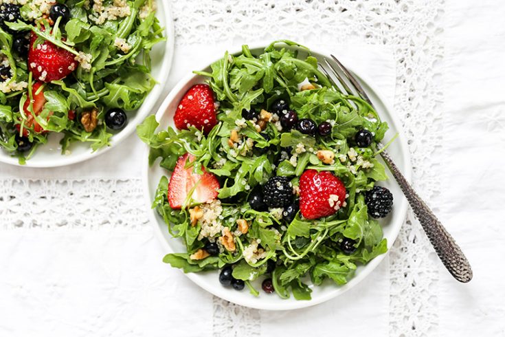 Triple Berry and Arugula Salad with Quinoa and Walnuts