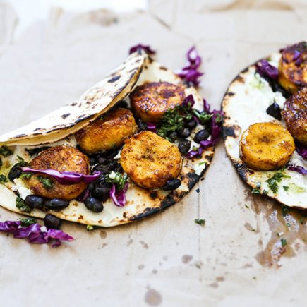 Plantain and Black Bean Tacos with Chimichurri Sauce | www.floatingkitchen.net