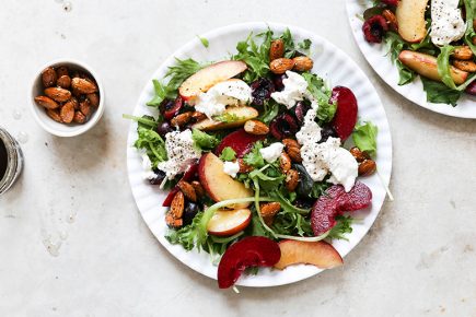 Summer Stone Fruit Salad with Burrata and Salt & Pepper Almonds | www.floatingkitchen.net