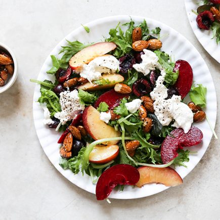 Summer Stone Fruit Salad with Burrata and Salt & Pepper Almonds | www.floatingkitchen.net