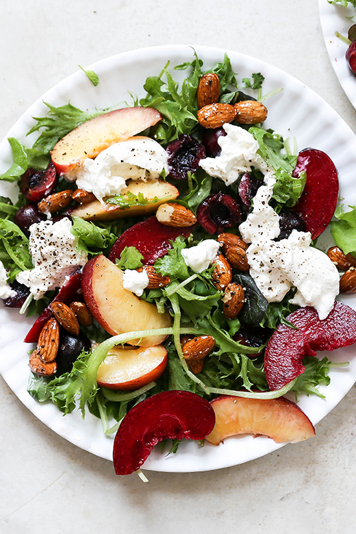 Summer Stone Fruit Salad with Burrata and Salt & Pepper Almonds | www.floatingkitchen.net