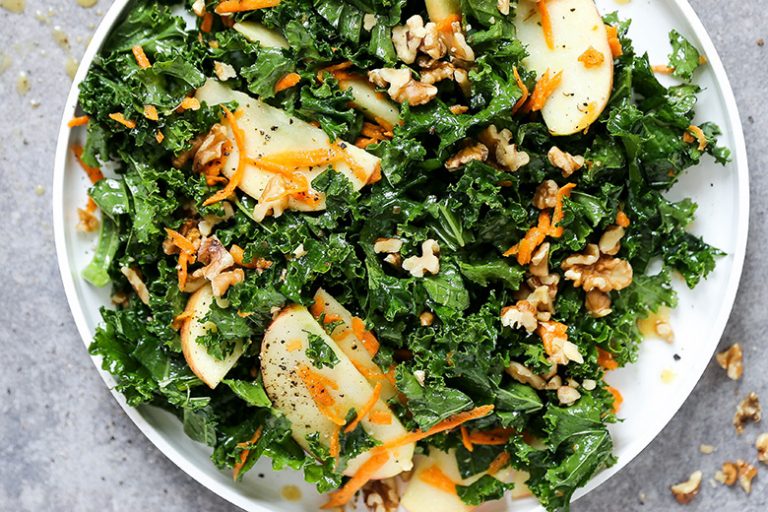 Everyday Kale and Apple Salad with MapleMustard Dressing Floating