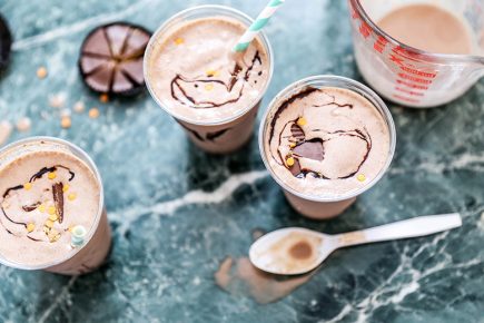 Pumpkin Peanut Butter Cup Milkshakes | www.floatingkitchen.net