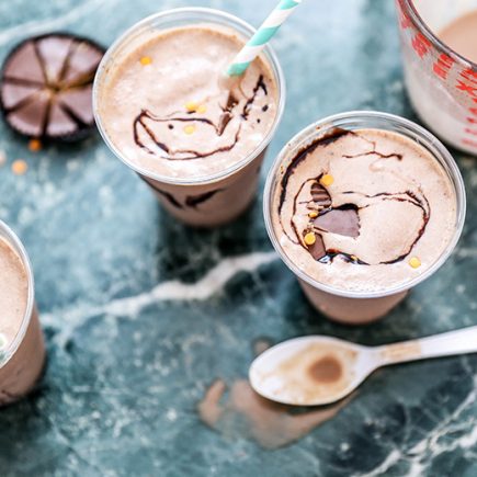 Pumpkin Peanut Butter Cup Milkshakes | www.floatingkitchen.net