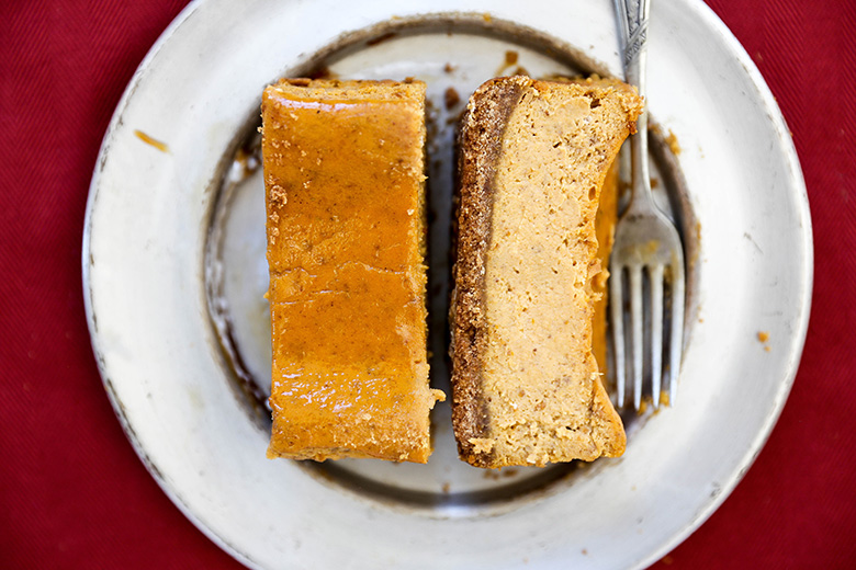 Small Batch Pumpkin Pie Cheesecake with Bourbon Whipped Cream | www.floatingkitchen.net