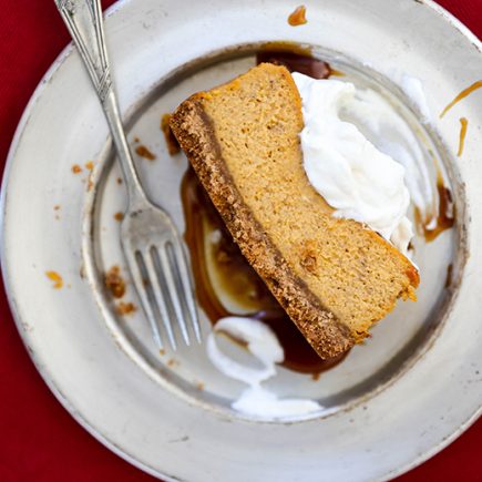 Small Batch Pumpkin Pie Cheesecake with Bourbon Whipped Cream | www.floatingkitchen.net