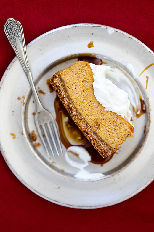 Small Batch Pumpkin Pie Cheesecake with Bourbon Whipped Cream | www.floatingkitchen.net
