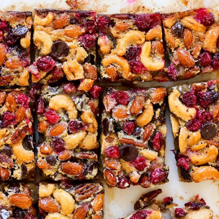 Salted Nut, Cranberry and Chocolate Bars with Brown Sugar Cookie Crust | www.floatingkitchen.net