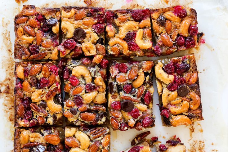 Salted Nut, Cranberry and Chocolate Bars with Brown Sugar Cookie Crust