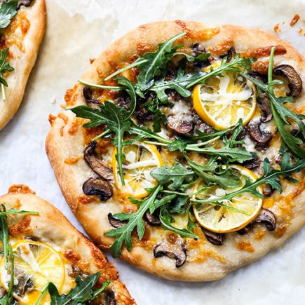 Individual Meyer Lemon, Mushroom and Arugula Pizzas | www.floatingkitchen.net