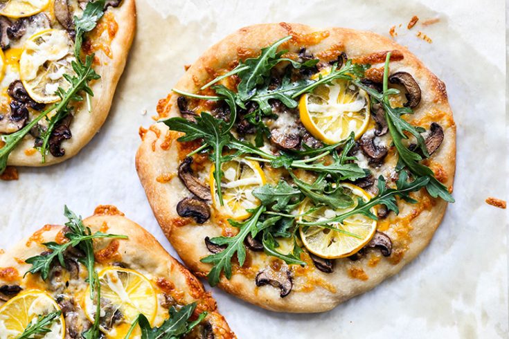 Individual Meyer Lemon, Mushroom and Arugula Pizzas